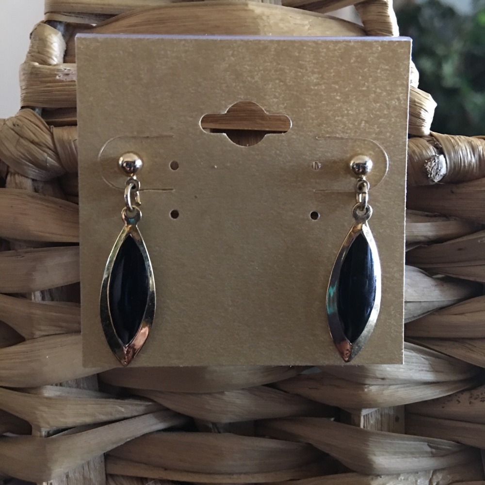 Vintage elegant gold & black enamel drop earrings
